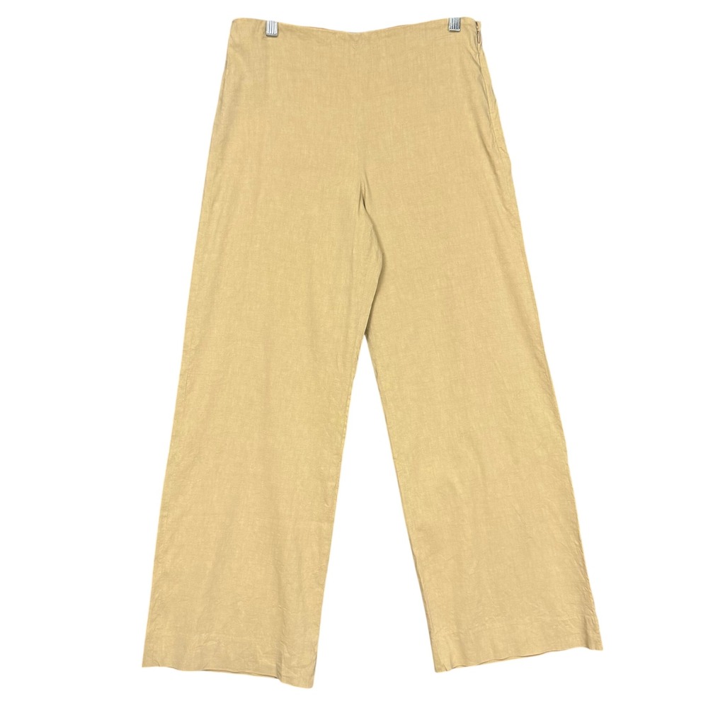 Theory Pants Womens 8 Tan Linen Blend Clean Wide Leg Eco Crunch Wash J0203206